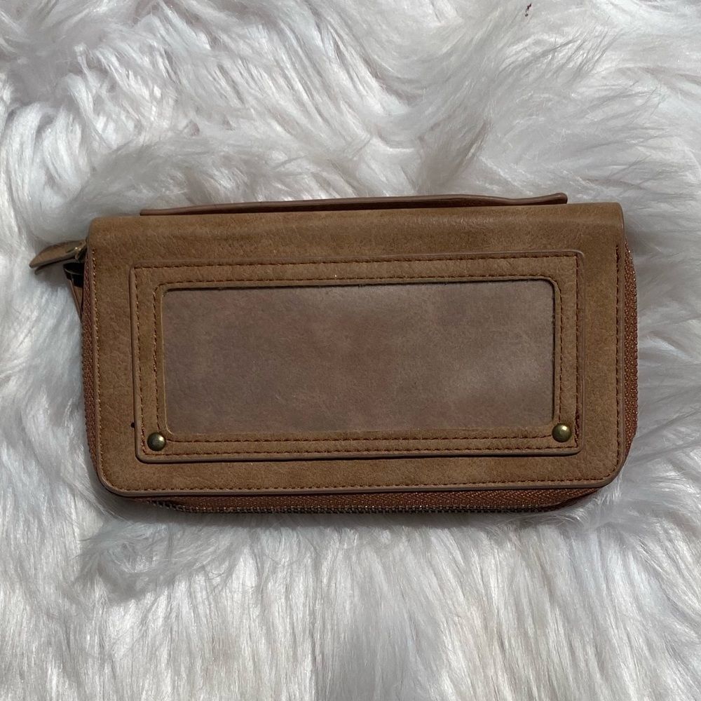 Mini Crossbody Zip Up Crossbody Wallet Tan and Gold Small - Picture 4 of 9